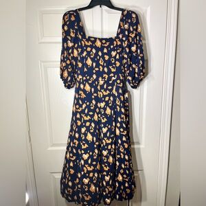 Sandra Darren Women's Elbow Sleeve Square Neck Printed Tie Waist Midi Dress